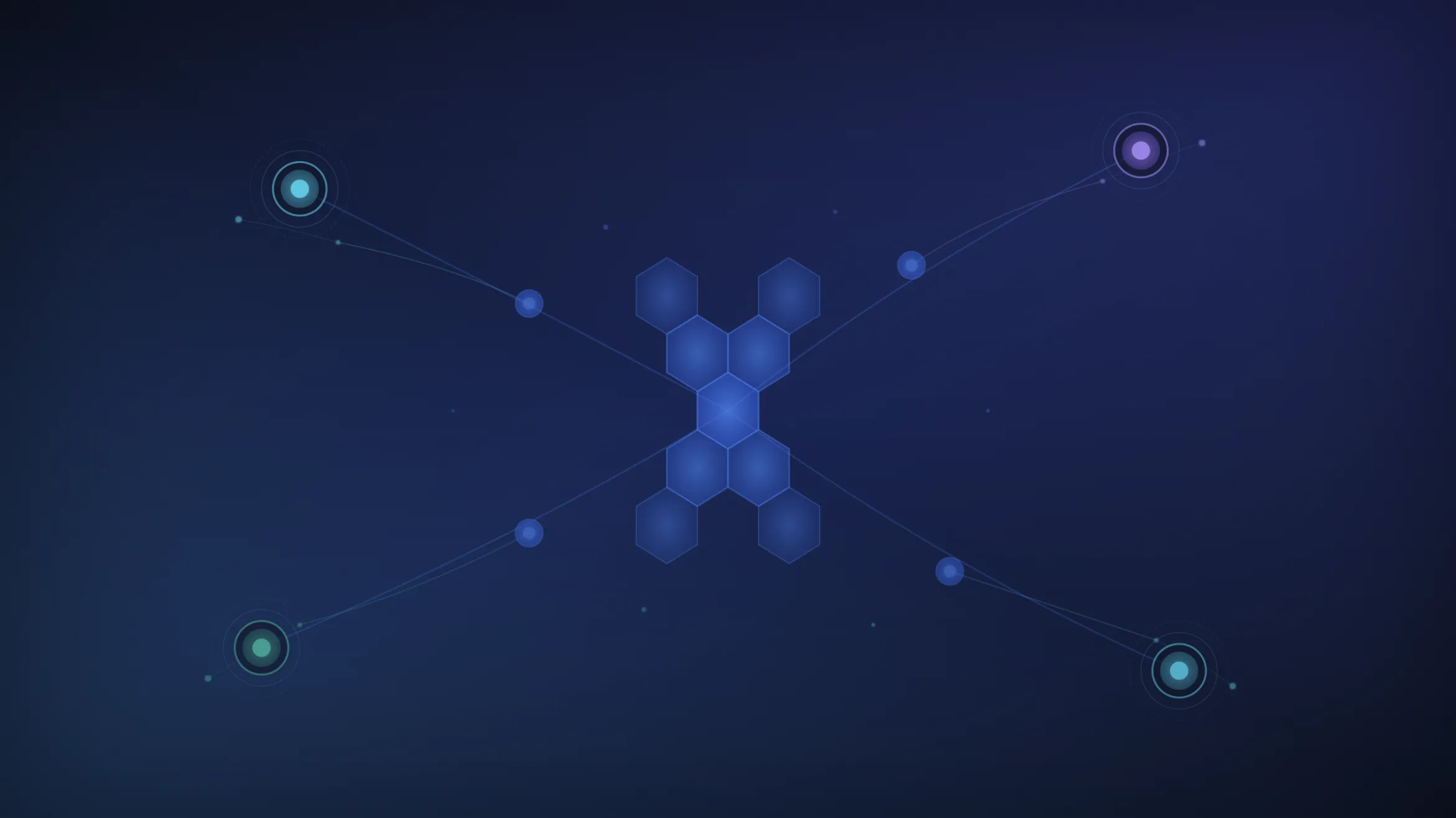 Network of connected nodes around a hexagon cluster