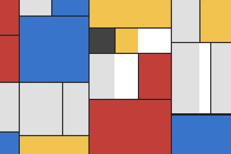 Geometric grid of red, blue and yellow blocks