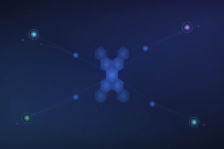 Network of connected nodes around a hexagon cluster